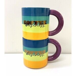 Tabitha Brown Striped Stoneware Coffee Mugs Set 2 15 fl oz Microwave Safe